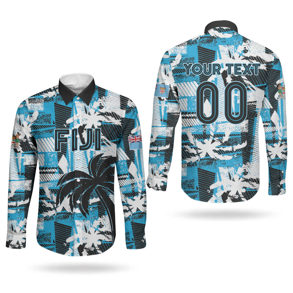 Custom Fijian Rugby Couples Matching Mermaid Dress and Long Sleeve Button Shirt Grunge Palm Stylized