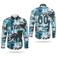 Custom Fijian Rugby Couples Matching Puletasi and Long Sleeve Button Shirt Grunge Palm Stylized