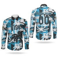 Custom Fijian Rugby Couples Matching Short Sleeve Bodycon Dress and Long Sleeve Button Shirt Grunge Palm Stylized