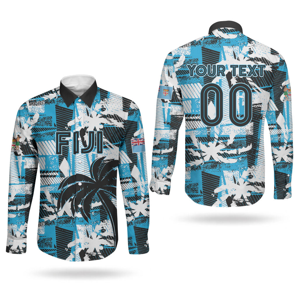 Custom Fijian Rugby Couples Matching Summer Maxi Dress and Long Sleeve Button Shirt Grunge Palm Stylized