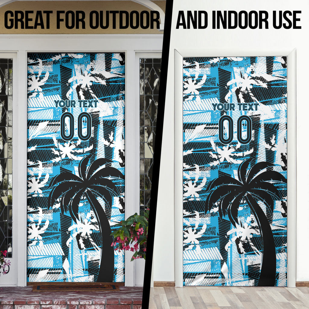 Custom Fijian Rugby Door Cover Grunge Palm Stylized