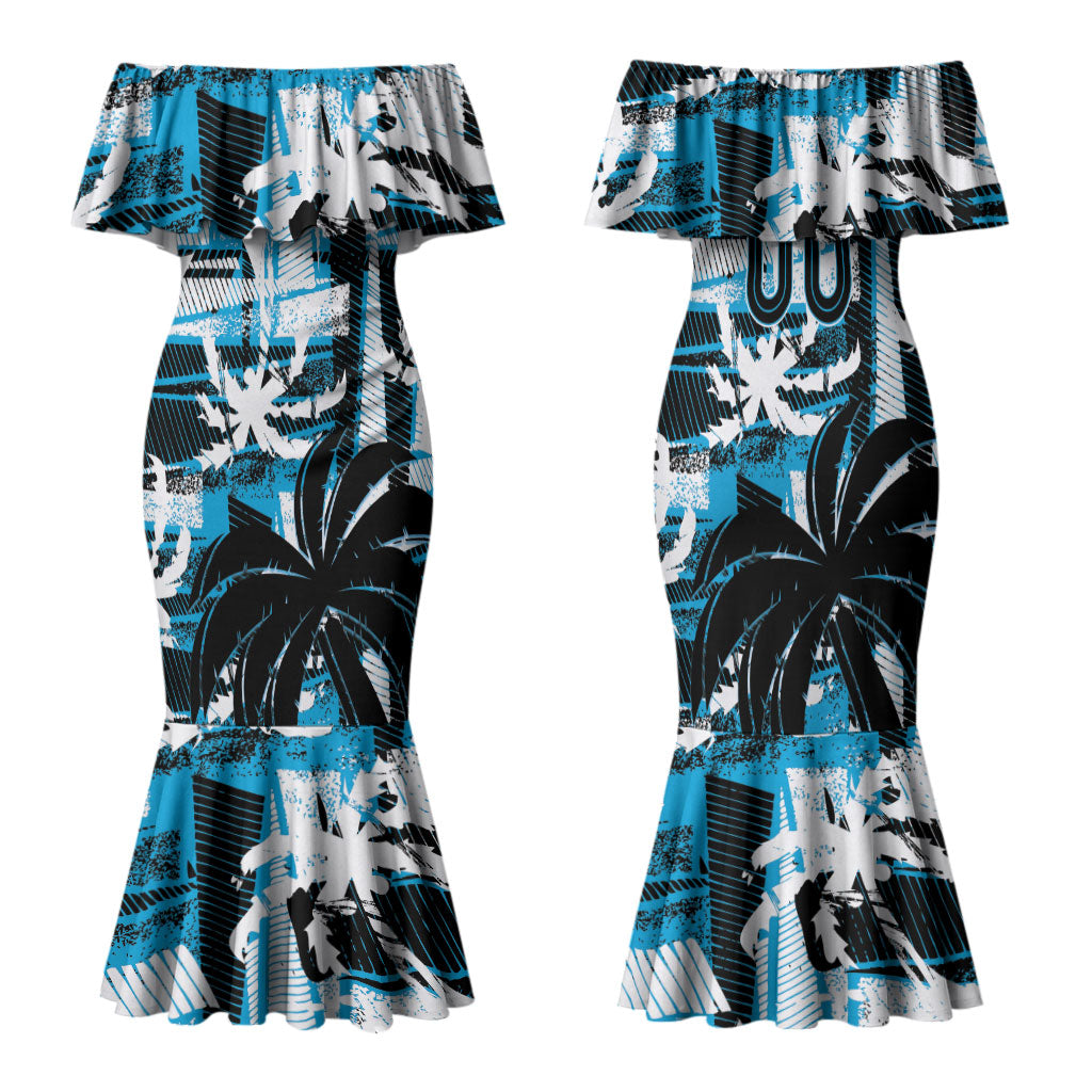 Custom Fijian Rugby Family Matching Mermaid Dress and Hawaiian Shirt Grunge Palm Stylized