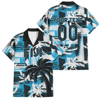 Custom Fijian Rugby Family Matching Off The Shoulder Long Sleeve Dress and Hawaiian Shirt Grunge Palm Stylized