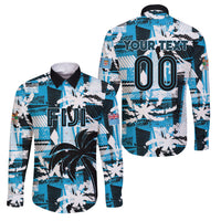 Custom Fijian Rugby Family Matching Off Shoulder Maxi Dress and Hawaiian Shirt Grunge Palm Stylized