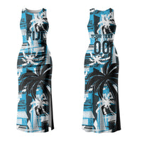 Custom Fijian Rugby Family Matching Tank Maxi Dress and Hawaiian Shirt Grunge Palm Stylized