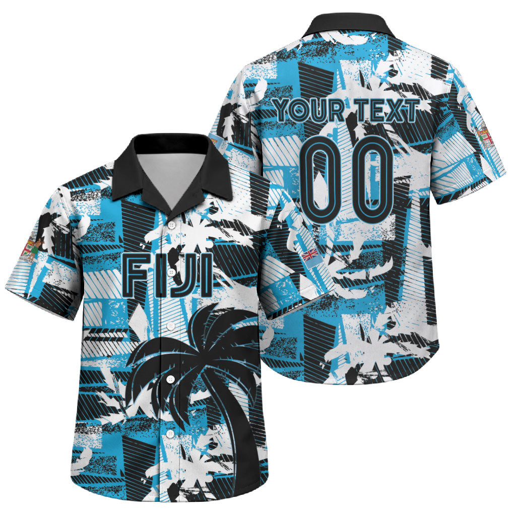 Custom Fijian Rugby Family Matching Tank Maxi Dress and Hawaiian Shirt Grunge Palm Stylized
