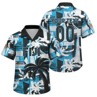 Custom Fijian Rugby Family Matching Tank Maxi Dress and Hawaiian Shirt Grunge Palm Stylized