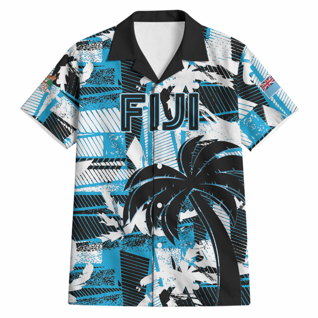 Custom Fijian Rugby Hawaiian Shirt Grunge Palm Stylized