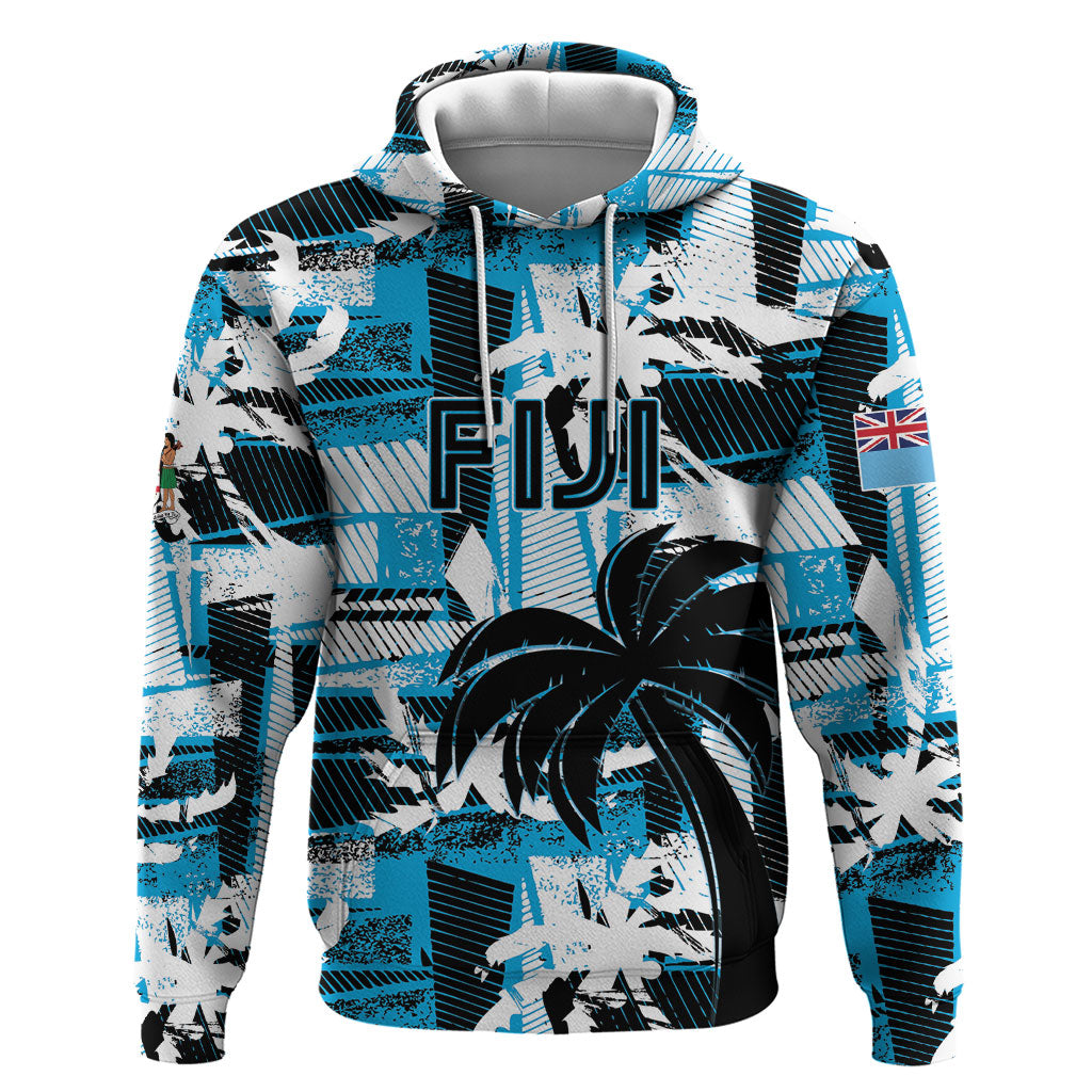 Custom Fijian Rugby Hoodie Grunge Palm Stylized