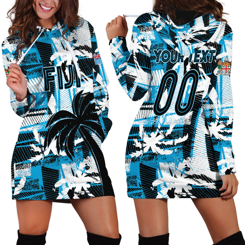 Custom Fijian Rugby Hoodie Dress Grunge Palm Stylized