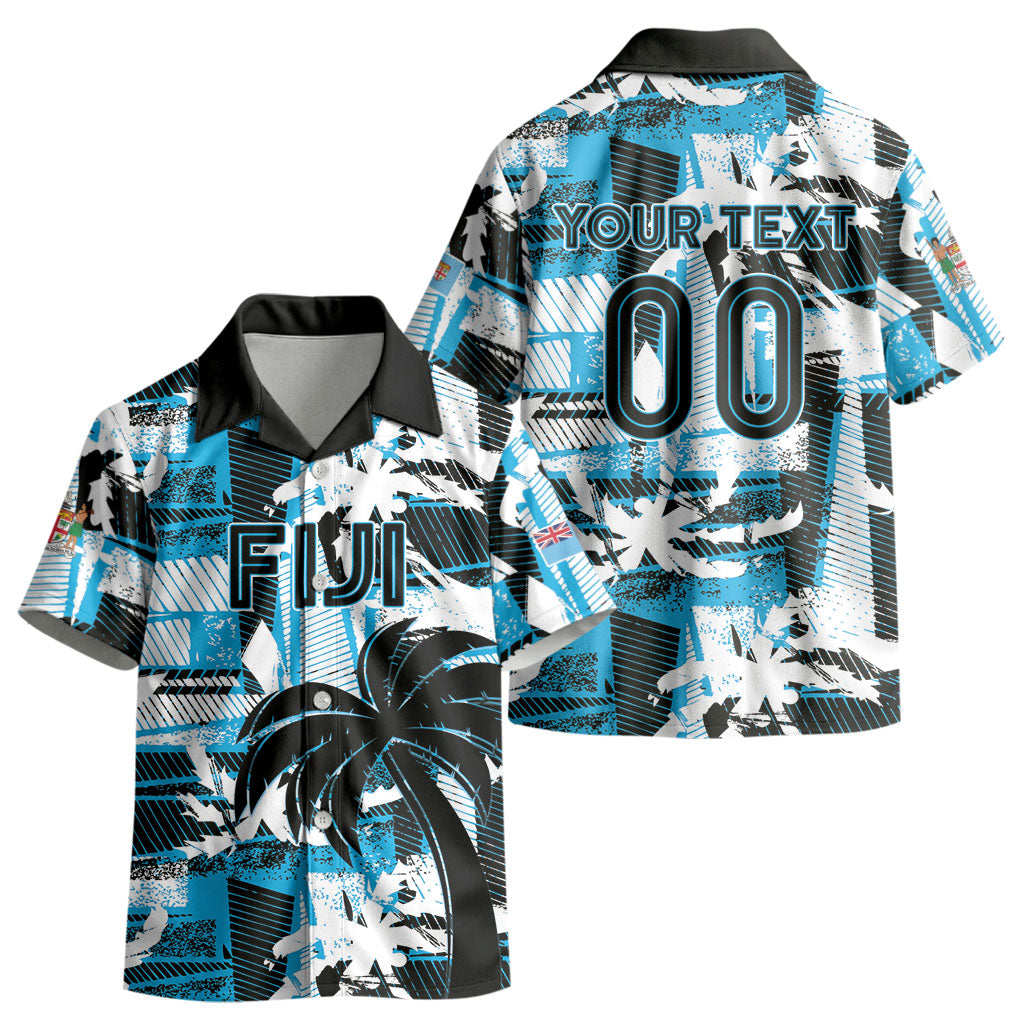 Custom Fijian Rugby Kid Hawaiian Shirt Grunge Palm Stylized