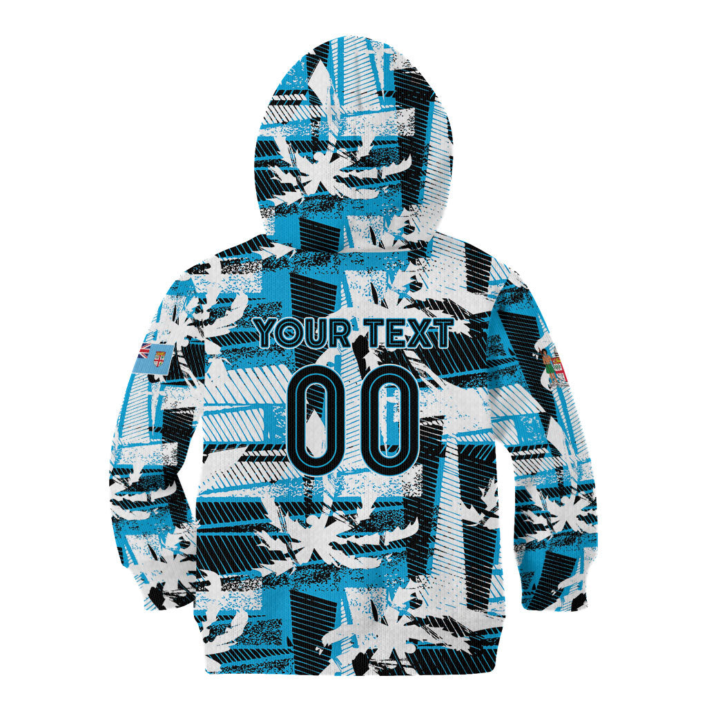 Custom Fijian Rugby Kid Hoodie Grunge Palm Stylized