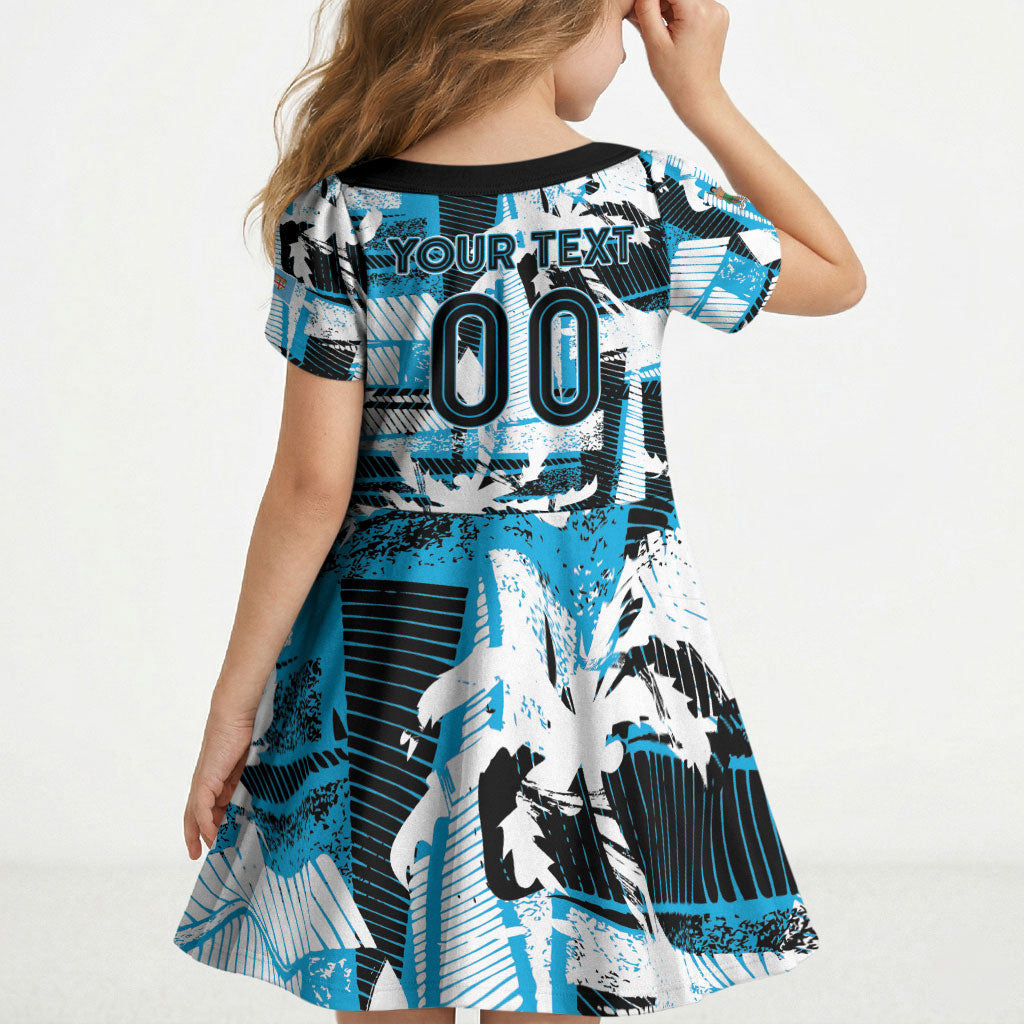 Custom Fijian Rugby Kid Short Sleeve Dress Grunge Palm Stylized