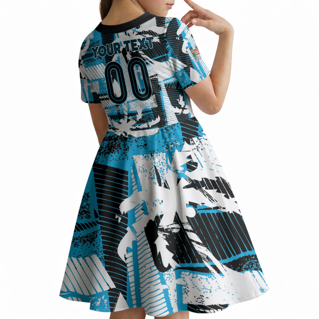 Custom Fijian Rugby Kid Short Sleeve Dress Grunge Palm Stylized