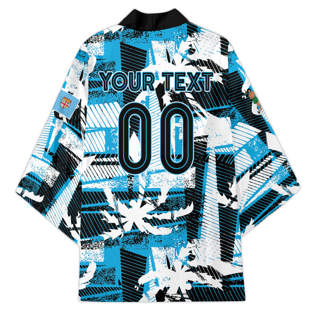 Custom Fijian Rugby Kimono Grunge Palm Stylized