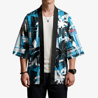 Custom Fijian Rugby Kimono Grunge Palm Stylized