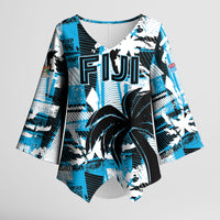 Custom Fijian Rugby Kimono Sleeve Blouse Grunge Palm Stylized