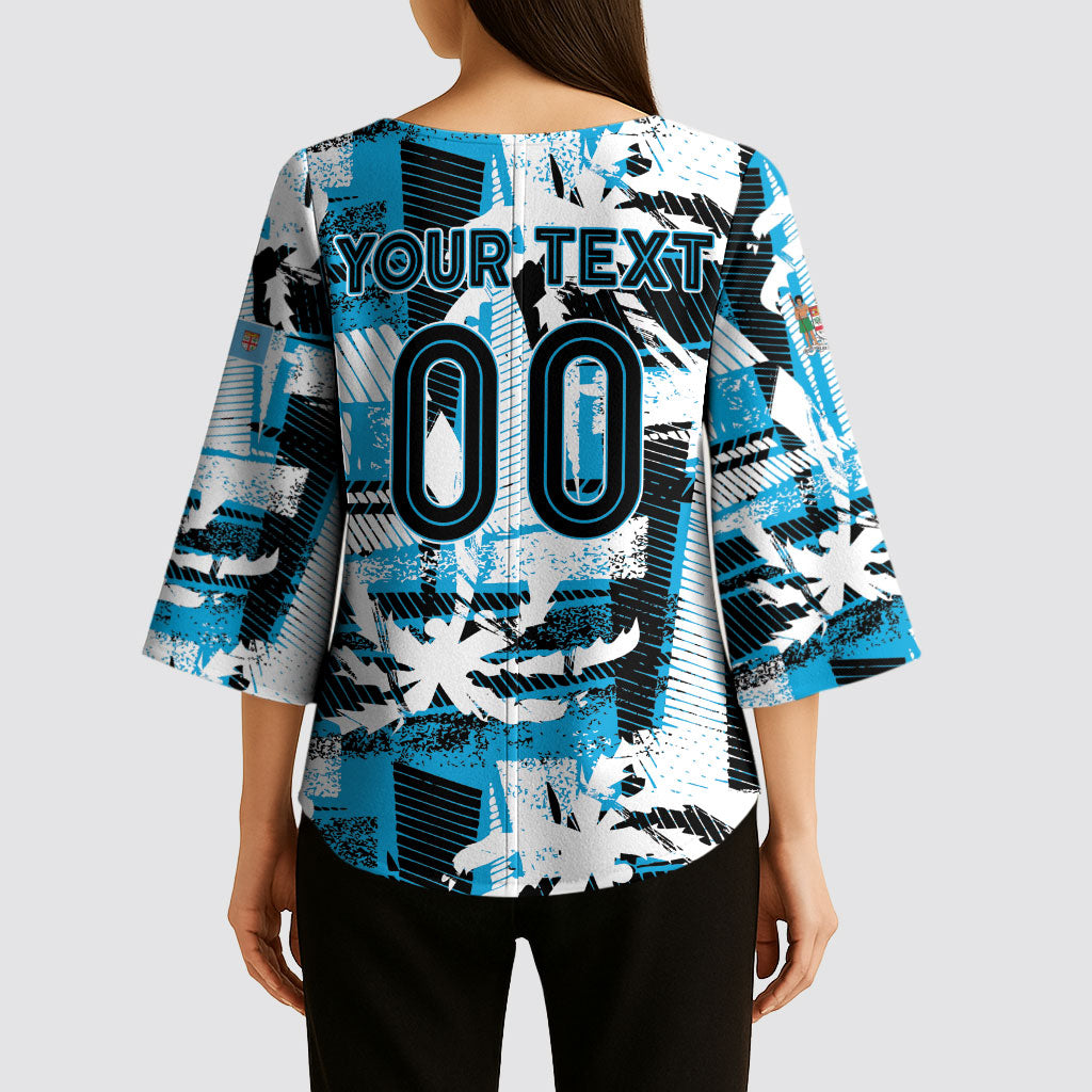 Custom Fijian Rugby Kimono Sleeve Blouse Grunge Palm Stylized