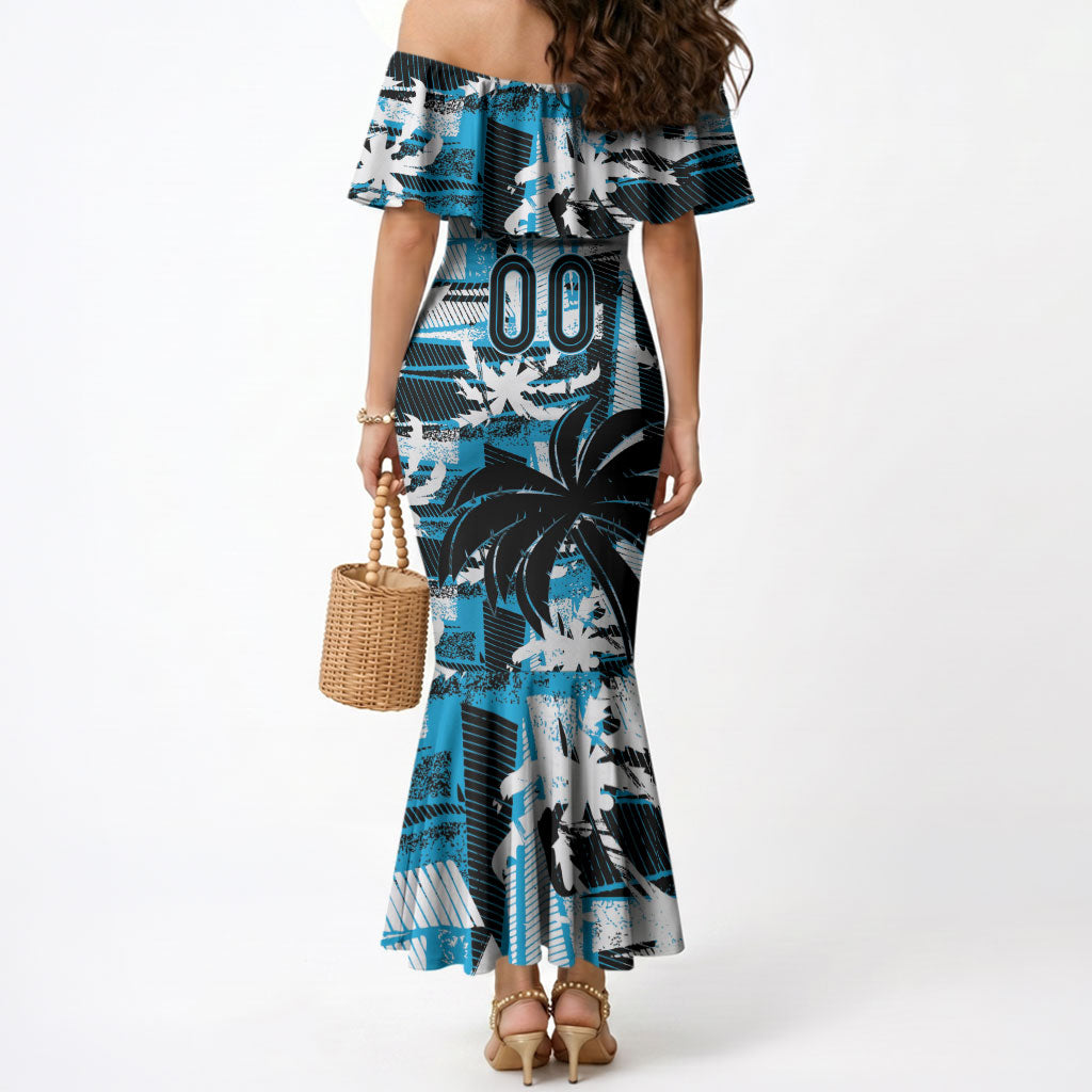 Custom Fijian Rugby Mermaid Dress Grunge Palm Stylized