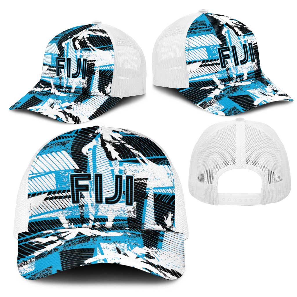 Fijian Rugby Mesh Trucker Cap Grunge Palm Stylized