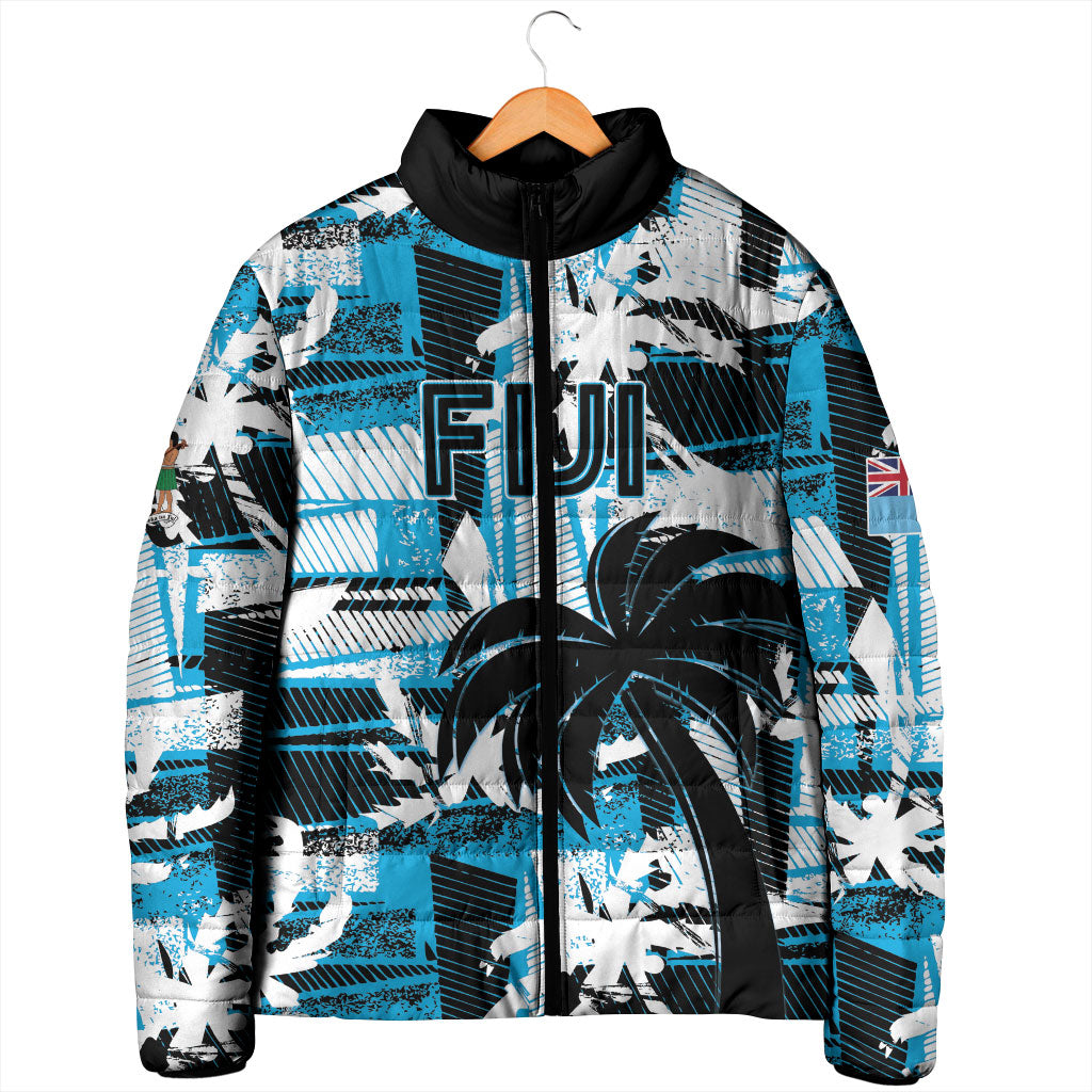 Custom Fijian Rugby Padded Jacket Grunge Palm Stylized