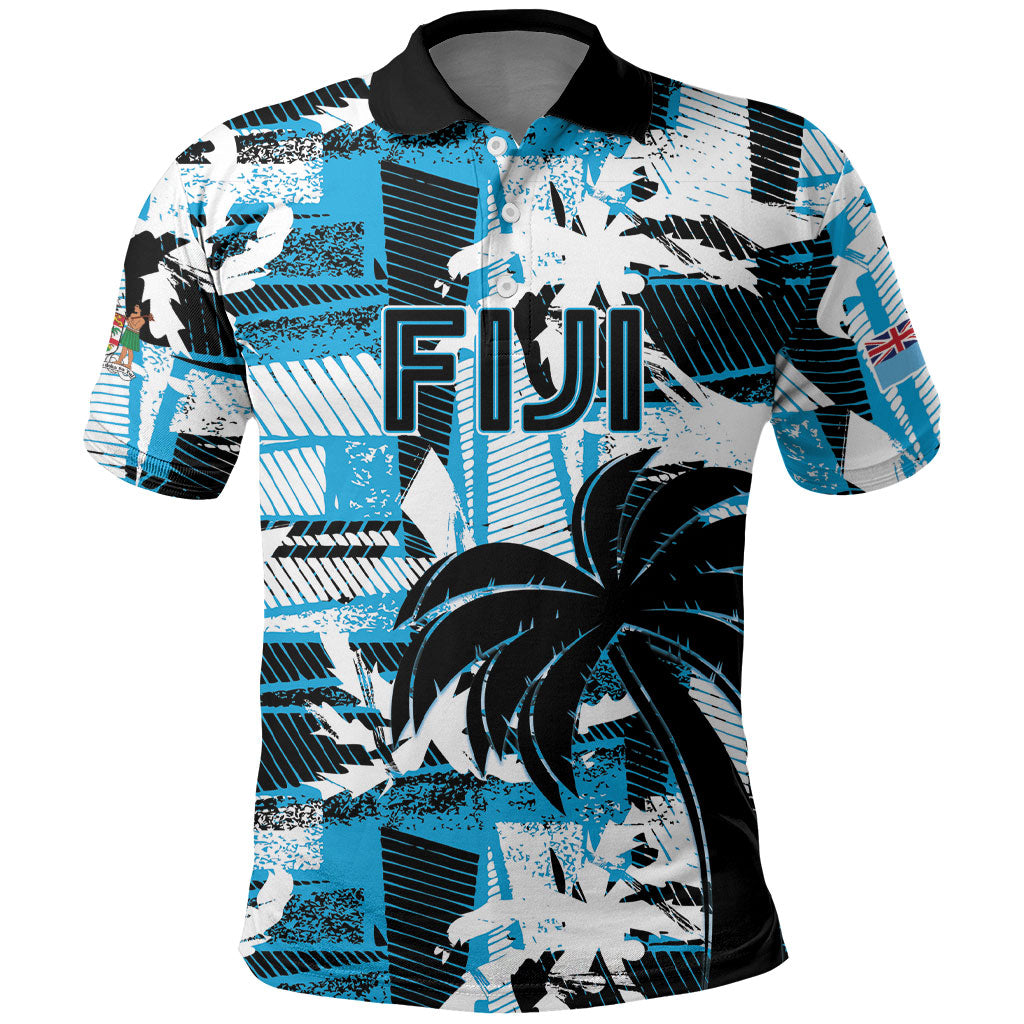 Custom Fijian Rugby Polo Shirt Grunge Palm Stylized LT01 Blue - Polynesian Pride