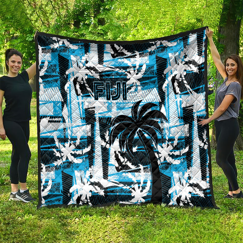 Fijian Rugby Quilt Grunge Palm Stylized