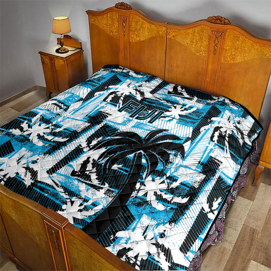 Fijian Rugby Quilt Grunge Palm Stylized