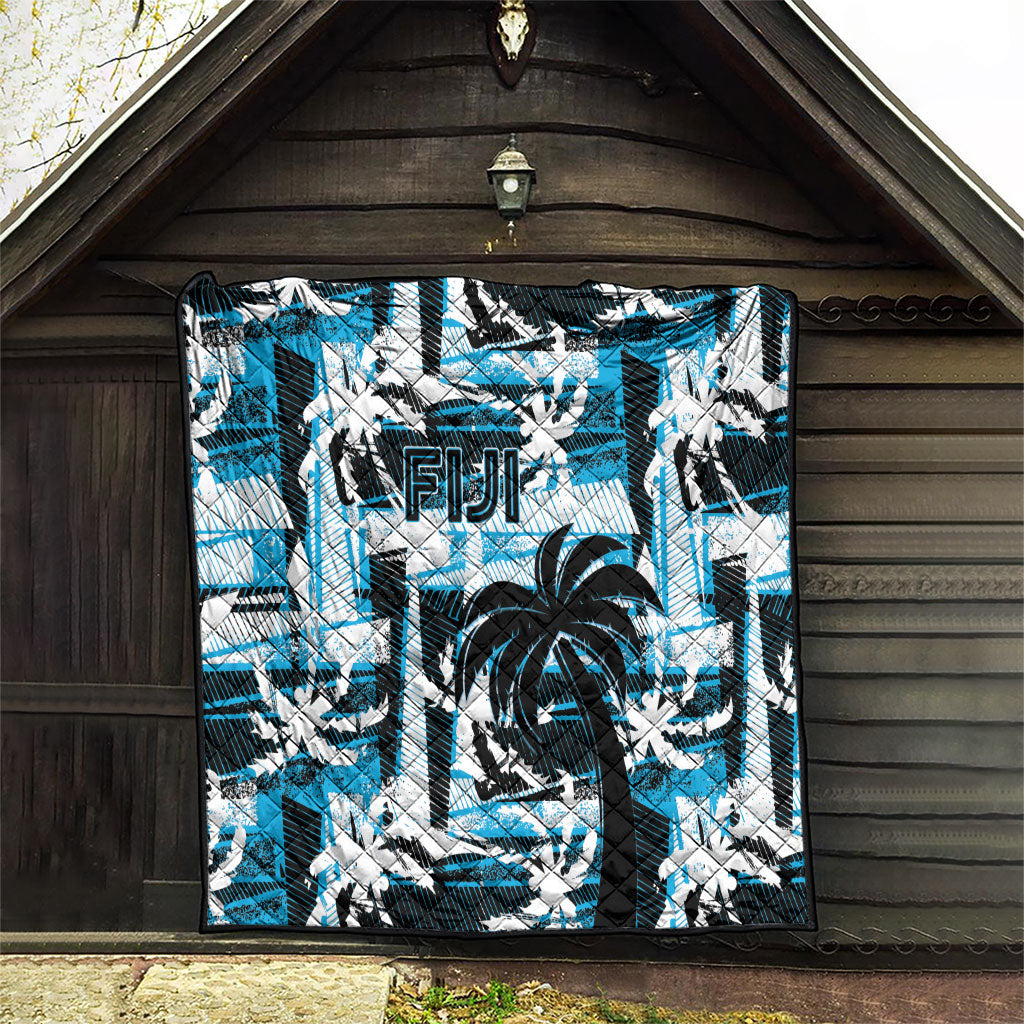 Fijian Rugby Quilt Grunge Palm Stylized