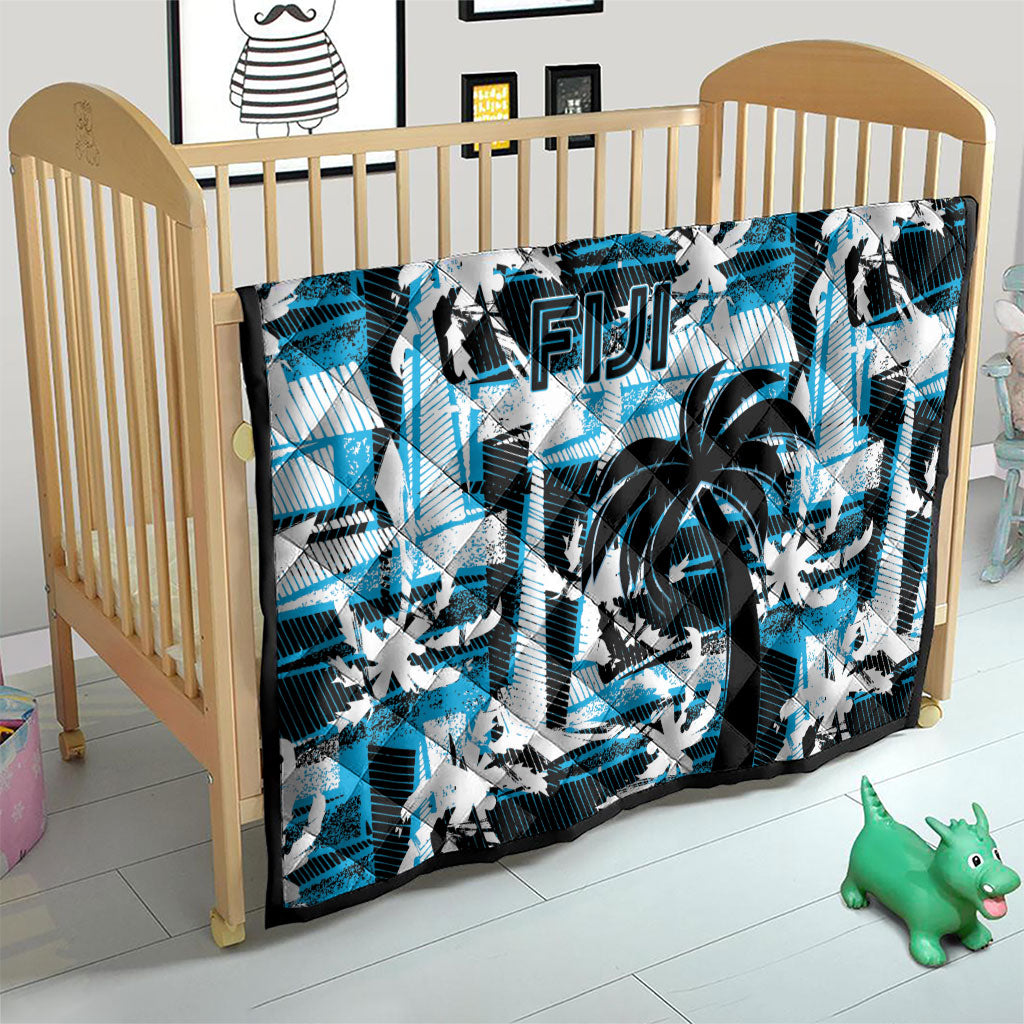 Fijian Rugby Quilt Grunge Palm Stylized
