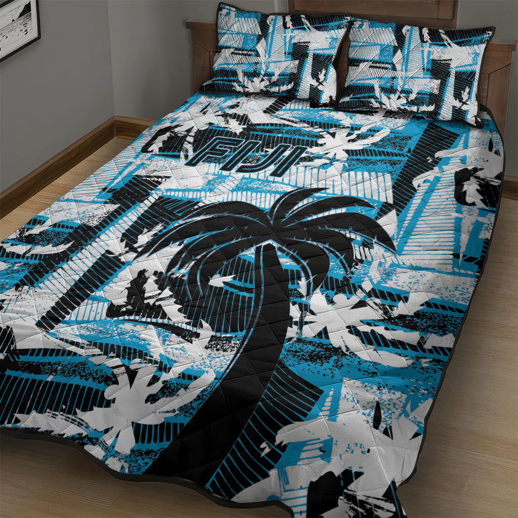 Fijian Rugby Quilt Bed Set Grunge Palm Stylized