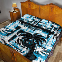 Fijian Rugby Quilt Bed Set Grunge Palm Stylized