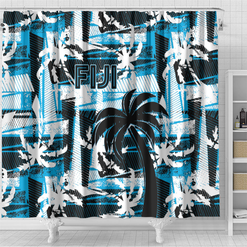 Fijian Rugby Shower Curtain Grunge Palm Stylized