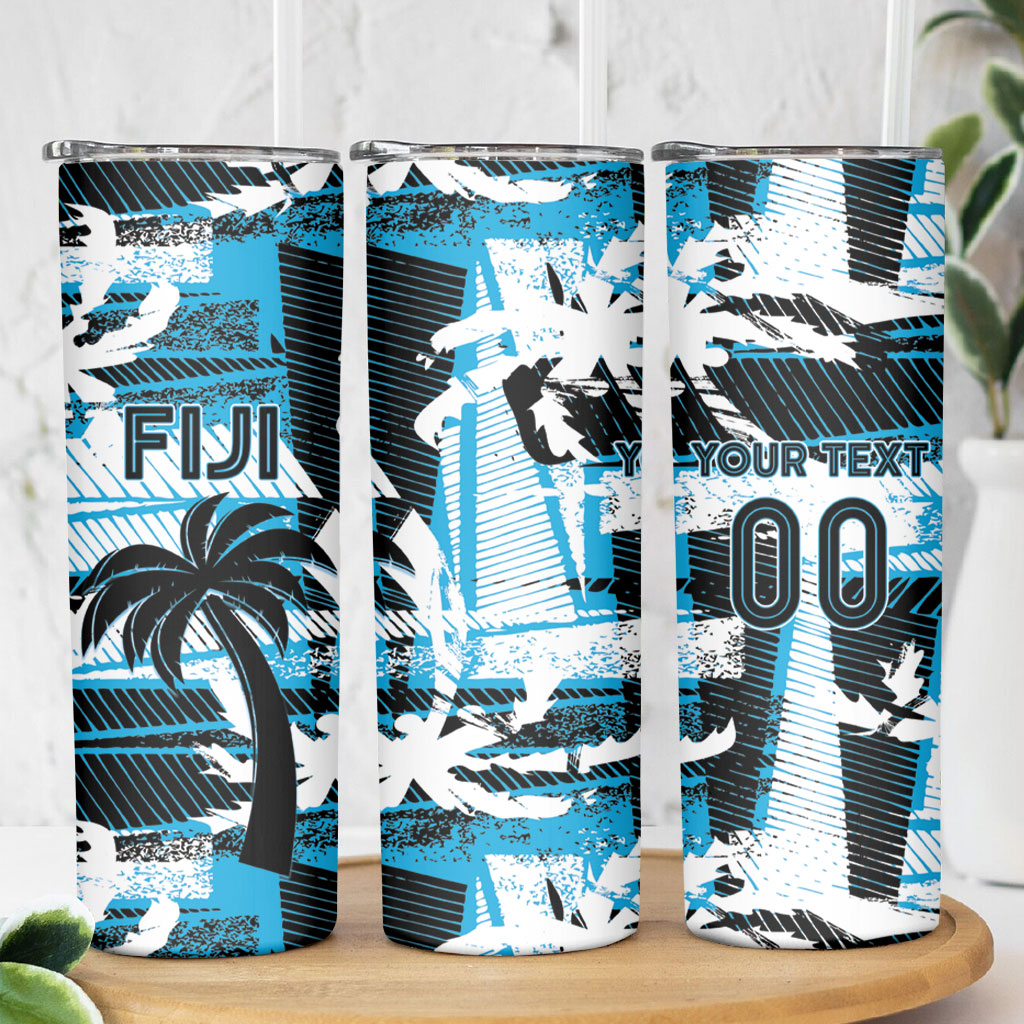 Custom Fijian Rugby Skinny Tumbler Grunge Palm Stylized