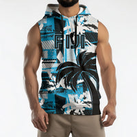 Custom Fijian Rugby Sleeveless Hoodie Grunge Palm Stylized