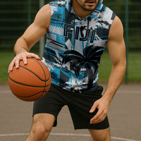 Custom Fijian Rugby Sleeveless Hoodie Grunge Palm Stylized