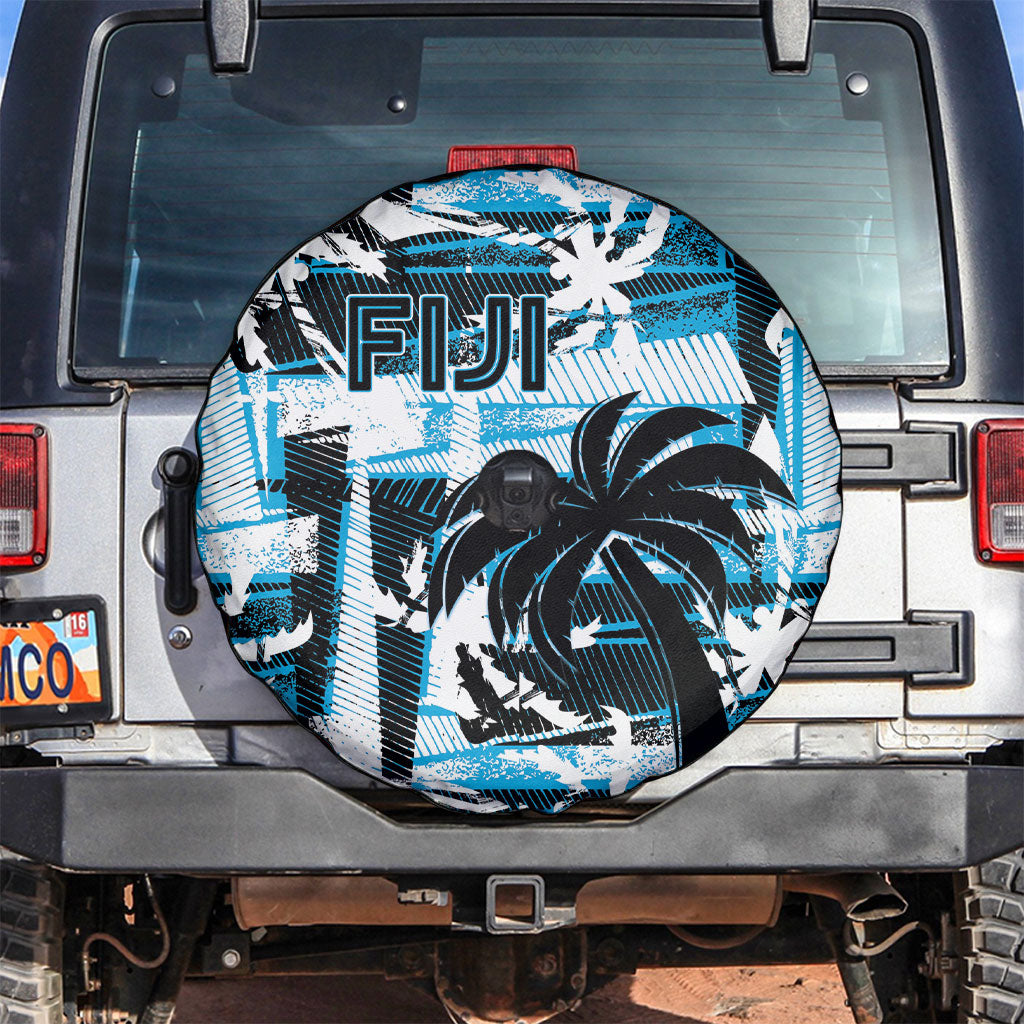 Fijian Rugby Spare Tire Cover Grunge Palm Stylized