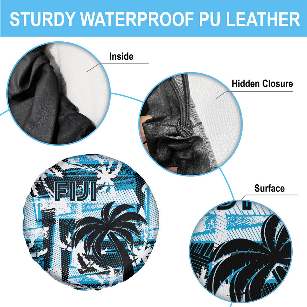Fijian Rugby Spare Tire Cover Grunge Palm Stylized