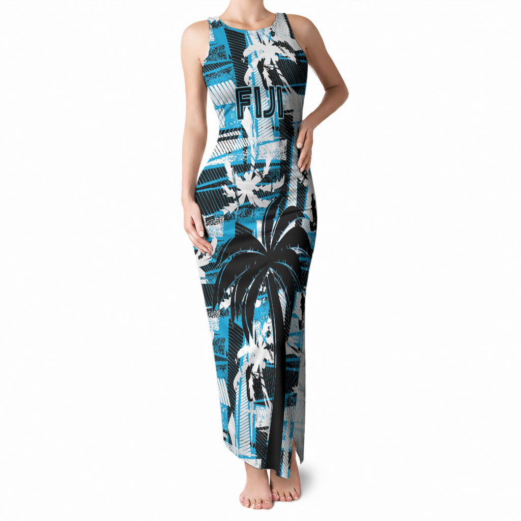 Custom Fijian Rugby Tank Maxi Dress Grunge Palm Stylized