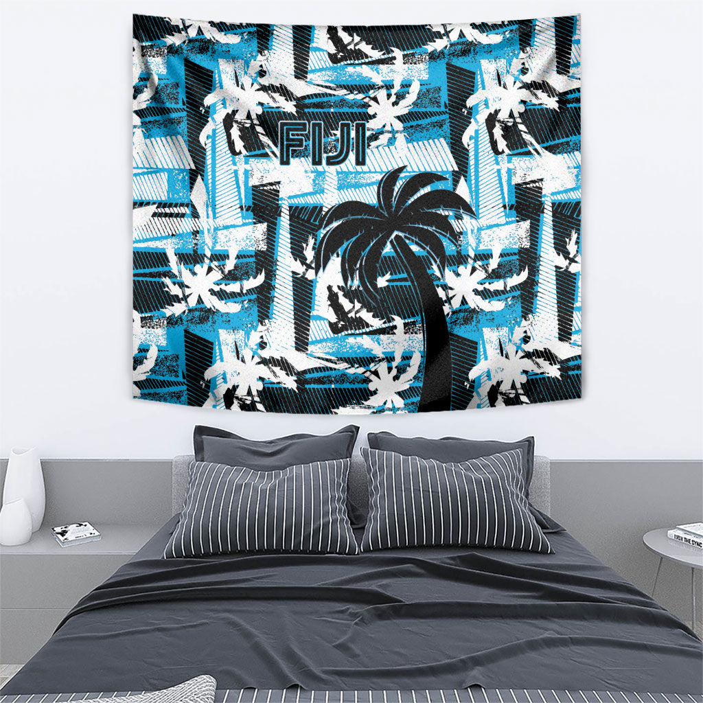 Fijian Rugby Tapestry Grunge Palm Stylized