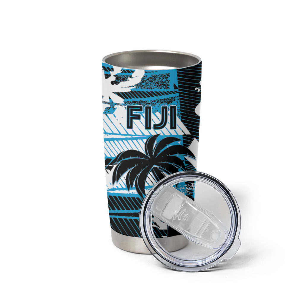Custom Fijian Rugby Tumbler Cup Grunge Palm Stylized