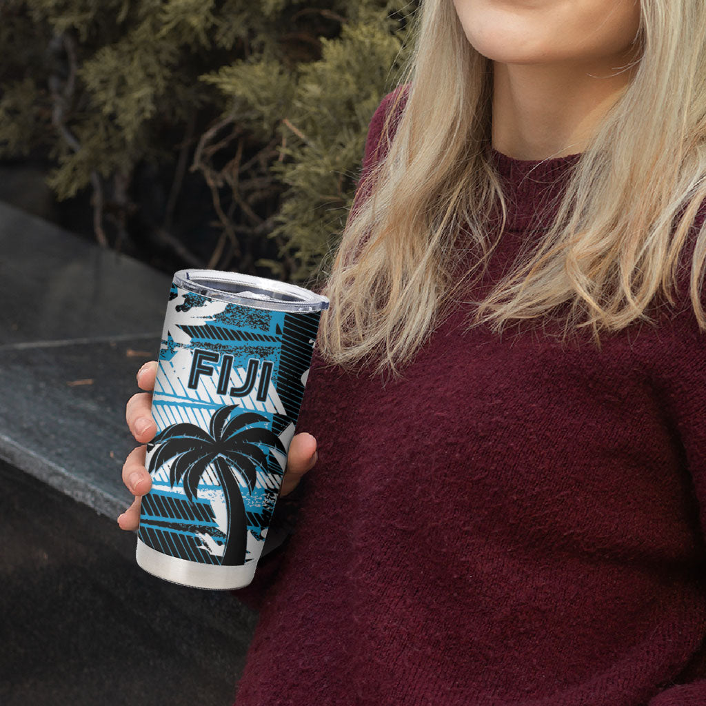 Custom Fijian Rugby Tumbler Cup Grunge Palm Stylized
