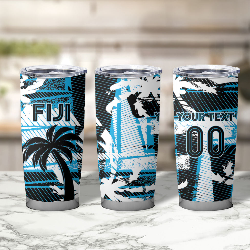 Custom Fijian Rugby Tumbler Cup Grunge Palm Stylized