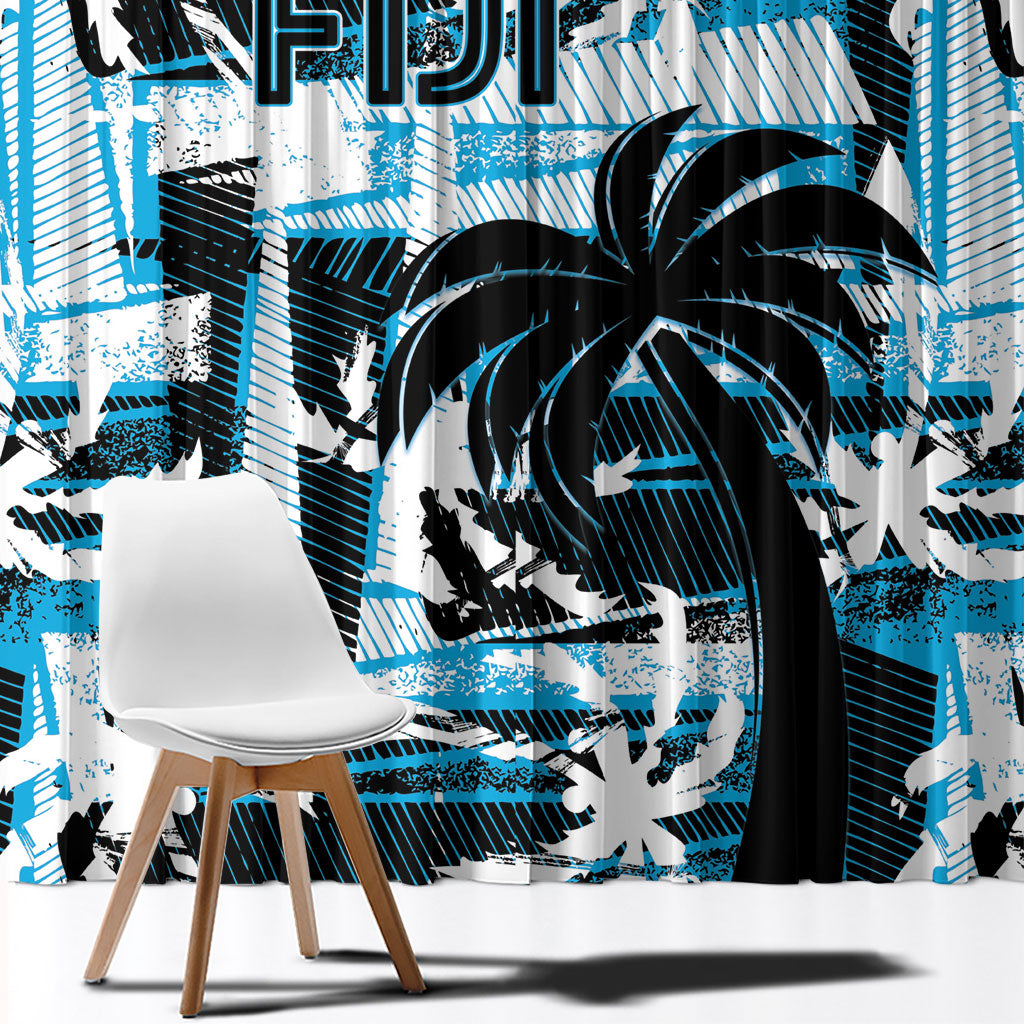 Fijian Rugby Window Curtain Grunge Palm Stylized