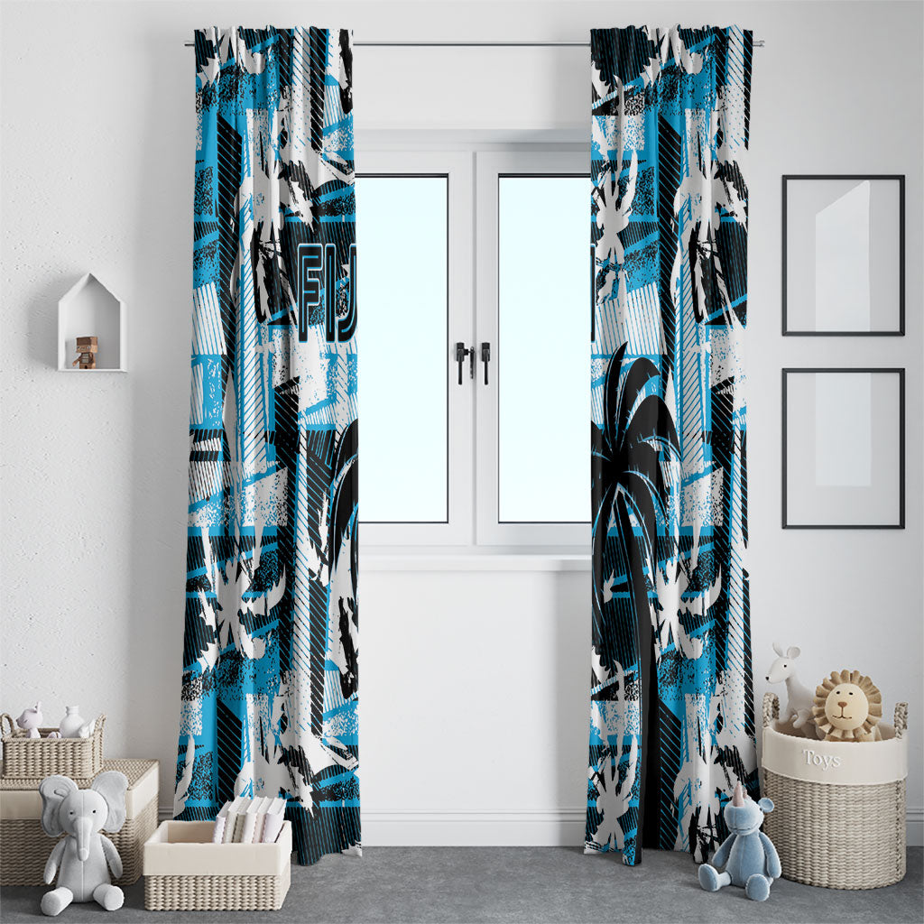 Fijian Rugby Window Curtain Grunge Palm Stylized