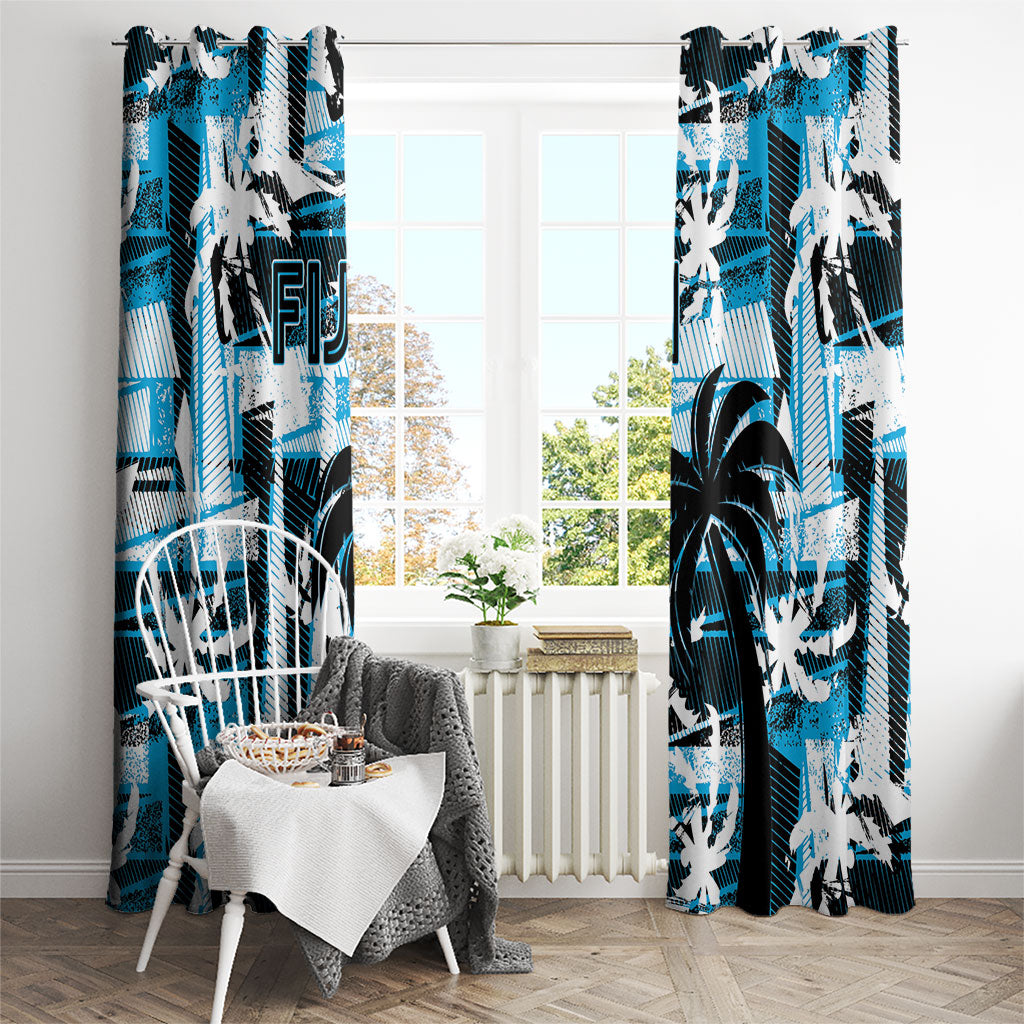 Fijian Rugby Window Curtain Grunge Palm Stylized