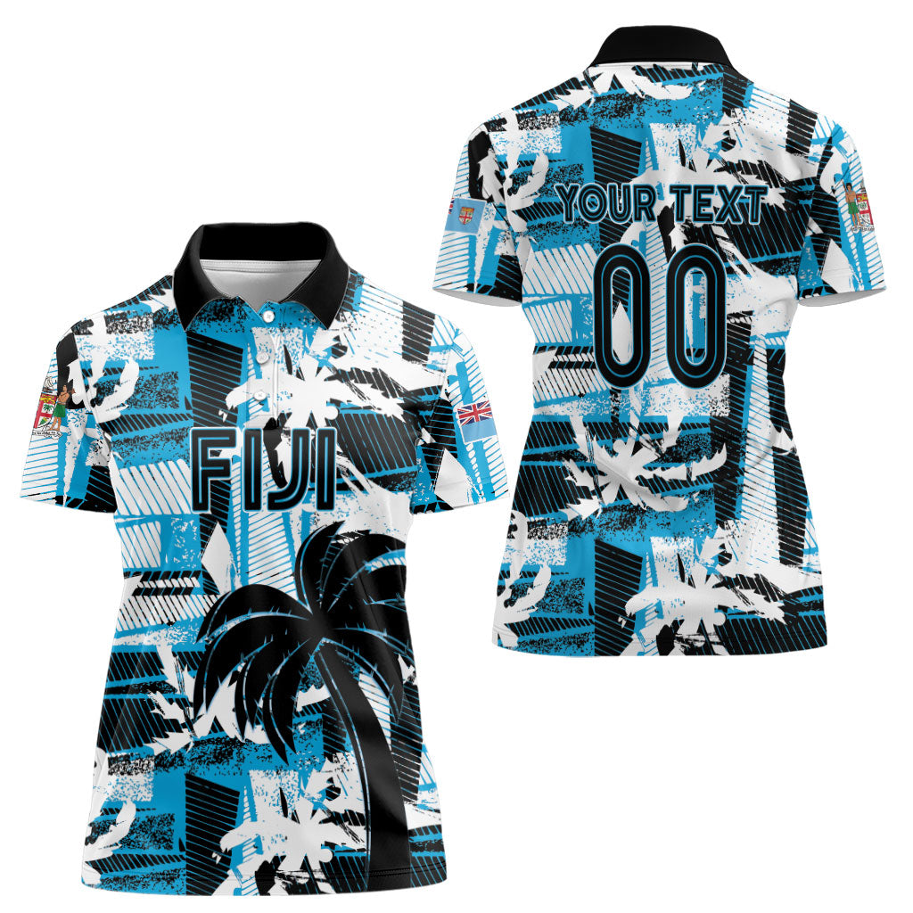 Custom Fijian Rugby Women Polo Shirt Grunge Palm Stylized
