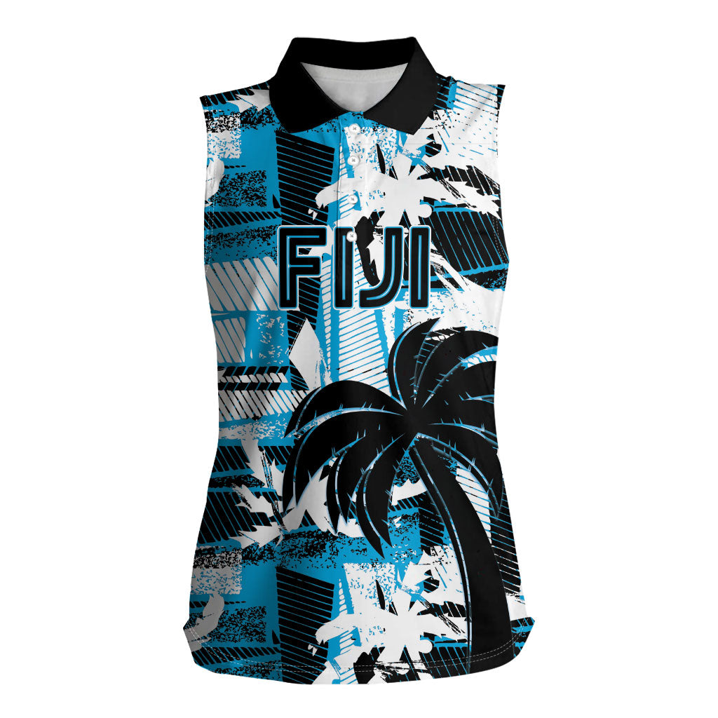 Custom Fijian Rugby Women Sleeveless Polo Shirt Grunge Palm Stylized