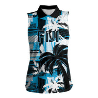 Custom Fijian Rugby Women Sleeveless Polo Shirt Grunge Palm Stylized