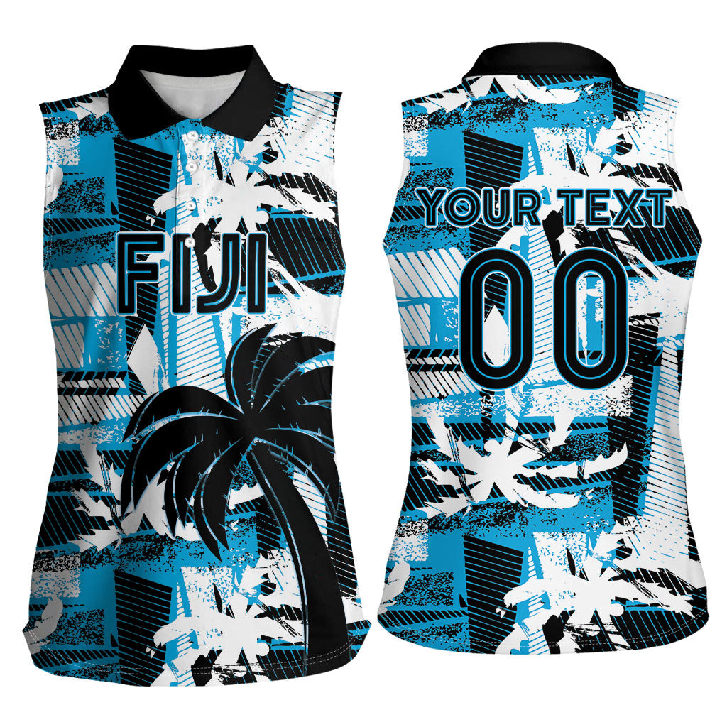Custom Fijian Rugby Women Sleeveless Polo Shirt Grunge Palm Stylized